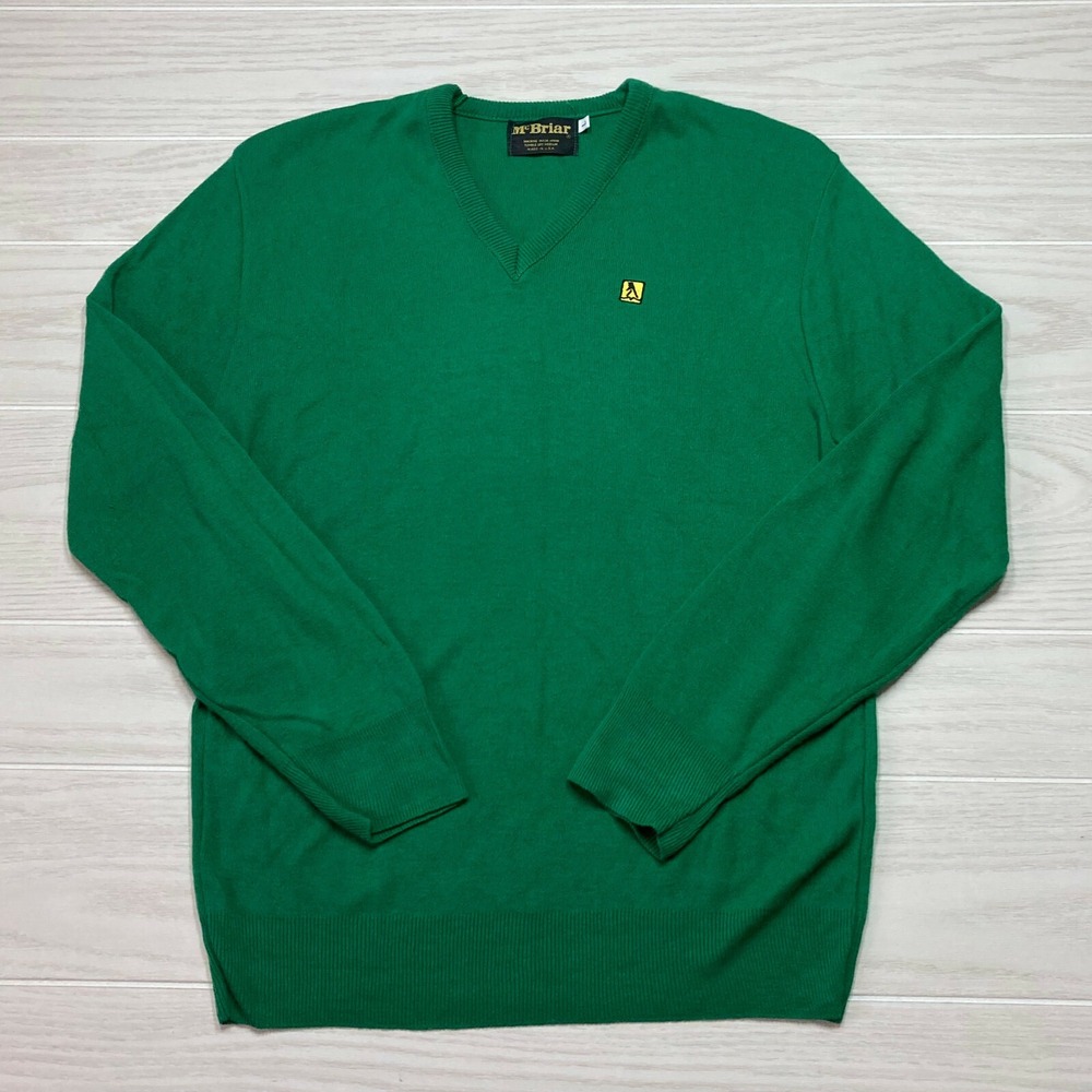 Vintage McBriar Men's Acrylic Pullover V-Neck Sweater Green Large Made in USA